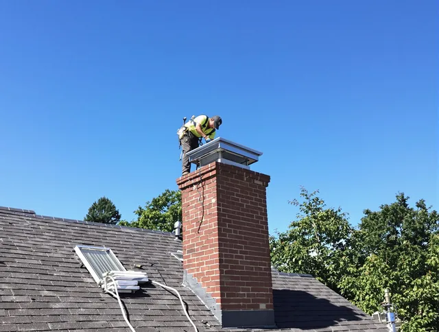 Redlands Chimney Sweep technician measuring a chimney cap in Redlands, CA