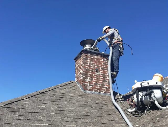 Dedicated Redlands Chimney Sweep team member cleaning a chimney in Redlands, CA