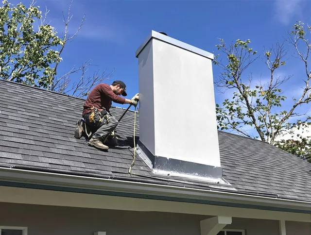 Redlands Chimney Sweep team member finishing chimney construction in Redlands, CA