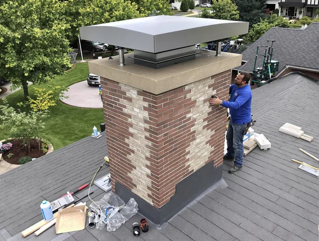 Redlands Chimney Sweep team working on a custom chimney remodel in Redlands, CA