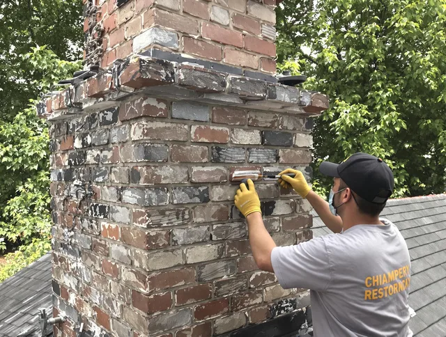 In-progress chimney restoration by Redlands Chimney Sweep in Redlands, CA