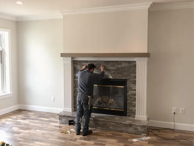 Redlands Chimney Sweep finishing a custom fireplace install in Redlands, CA